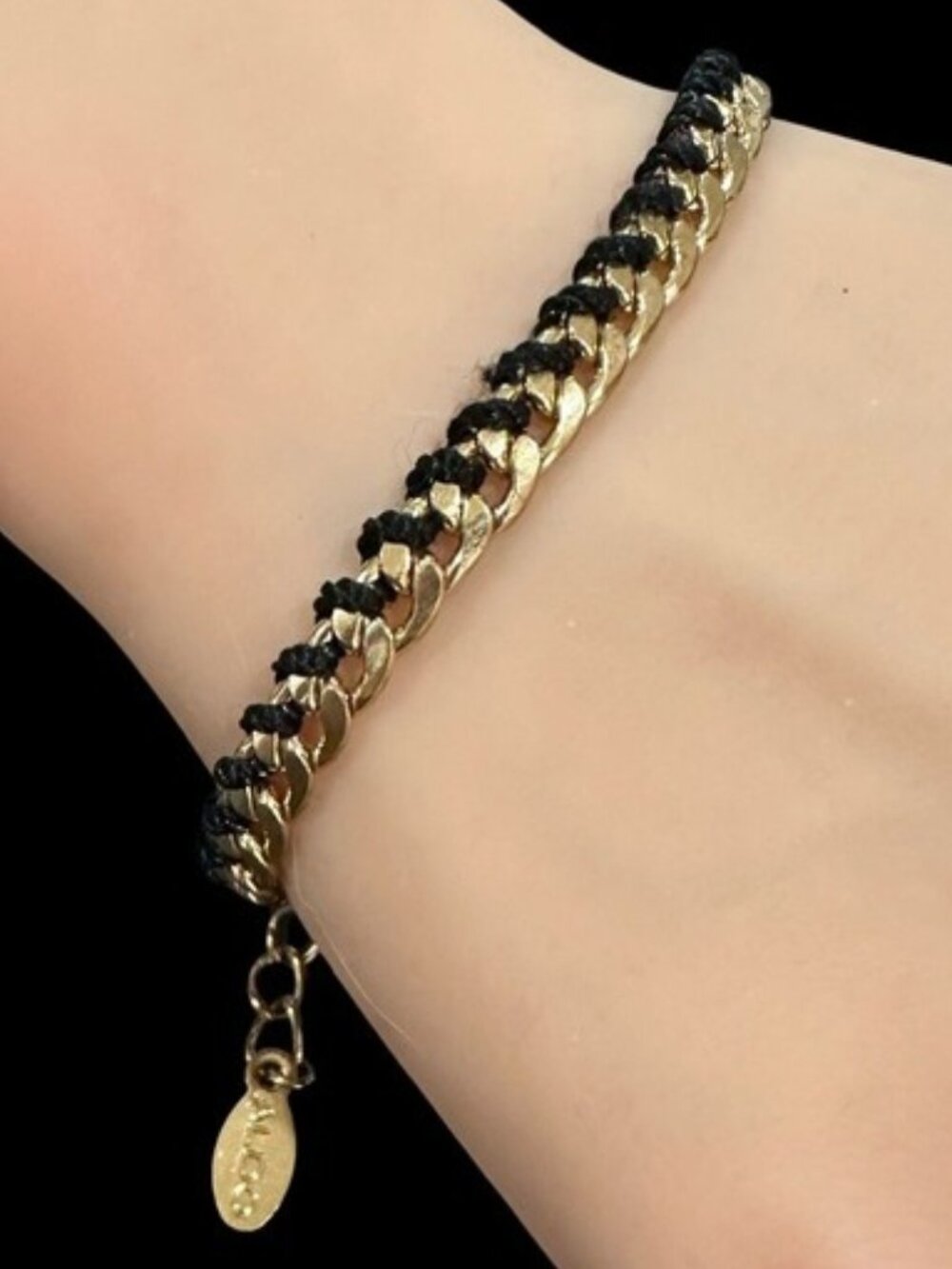 ALDO Wrapped Chain Bracelet Gold Tone Black Adjustable Length
